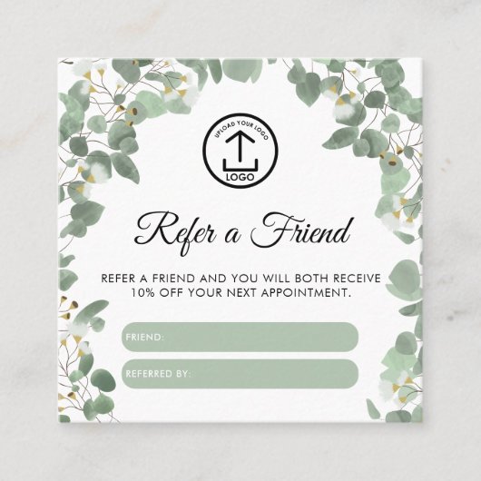 Eucalyptus Business Logo Verwijs een vriend Verwij Vierkante Visitekaartje (Voorkant)