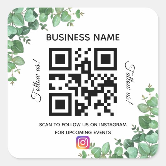 Eucalyptus business name qr code instagram vierkante sticker (Voorkant)