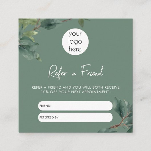 Eucalyptus Business Verwijs een Vriend Verwijzing  Vierkante Visitekaartje (Voorkant)