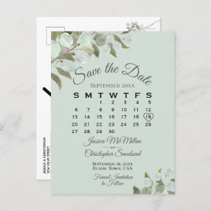 Eucalyptus Calendar Mint Wedding Save the Date Aankondigingskaart