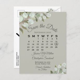 Eucalyptus Calendar Sage Weddenschap Save the Date Aankondigingskaart