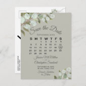 Eucalyptus Calendar Sage Weddenschap Save the Date Aankondigingskaart (Voorkant / Achterkant)