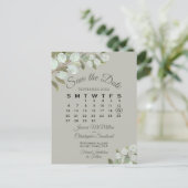 Eucalyptus Calendar Sage Weddenschap Save the Date Aankondigingskaart (Staand voorkant)