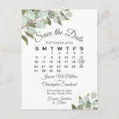 Eucalyptus Calendar White Wedding Save the Date Aankondigingskaart (Voorkant)