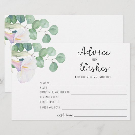 Eucalyptus/calla - advies en wensen bruidsfeest briefpapier (Voorkant / Achterkant)