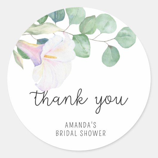 Eucalyptus - calla - bruiloft cadeau bedanken ronde sticker (Voorkant)