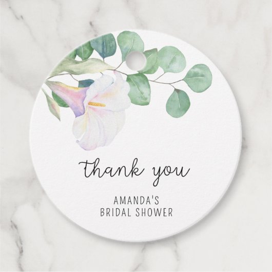 Eucalyptus - calla - bruiloftsshower bedankje bedankjes labels (Voorkant)