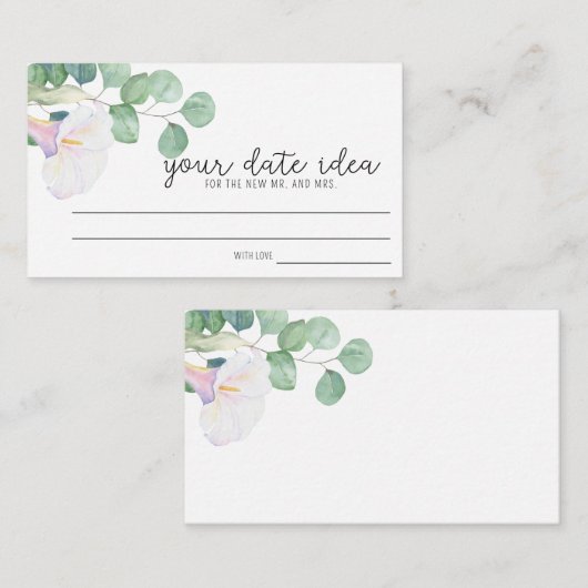 Eucalyptus, calla - Uitdagingen voor een date \ Da Informatiekaartje (Voorkant / Achterkant)