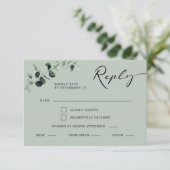 Eucalyptus Calligrafie Maaltijden Sage Bruiloft RSVP Kaartje (Staand voorkant)