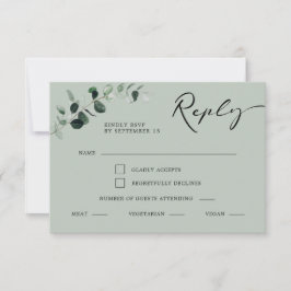 Eucalyptus Calligrafie Maaltijden Sage Bruiloft RSVP Kaartje