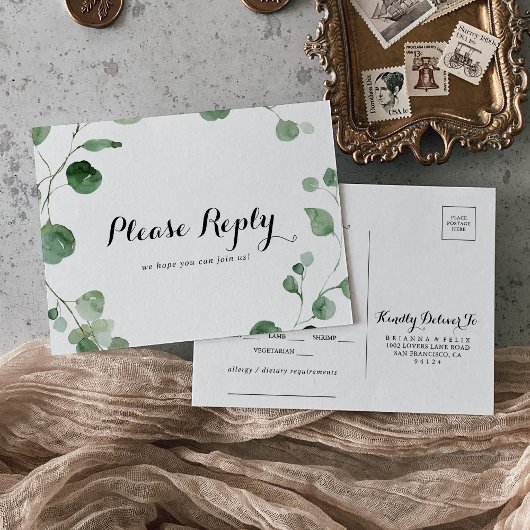 Eucalyptus Calligrafie Menu Keuze RSVP Briefkaart