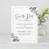 Eucalyptus Calligrafie Minimalistische Botanische Save The Date (Staand voorkant)