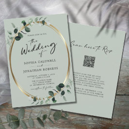 Eucalyptus Calligrafie QR Code RSVP Sage Weddensch Kaart