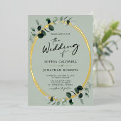 Eucalyptus Calligrafie Salie All-in-One Trouwen Folie Uitnodiging (Staand Voorkant)