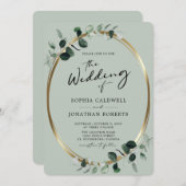 Eucalyptus Calligraphy All in One Sage Weddenschap Kaart (Voorkant / Achterkant)