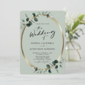 Eucalyptus Calligraphy All in One Sage Weddenschap Kaart (Staand voorkant)