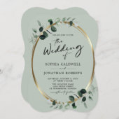 Eucalyptus Calligraphy All in One Sage Weddenschap Kaart (Voorkant / Achterkant)