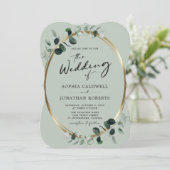 Eucalyptus Calligraphy All in One Sage Weddenschap Kaart (Staand voorkant)