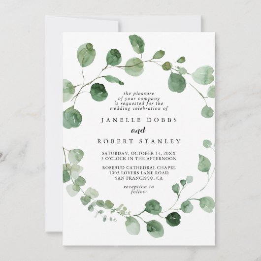 Eucalyptus Calligraphy Diamond Wedding Kaart (Voorkant)