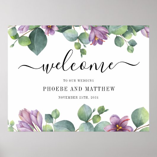 Eucalyptus Calligraphy Floral Welcome Weduwen Sign Poster (Voorkant)