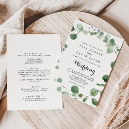 Eucalyptus Calligraphy Front & Back Wedding Kaart