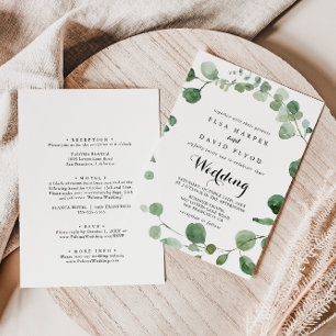 Eucalyptus Calligraphy Front & Back Wedding Kaart