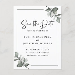 Eucalyptus Calligraphy Minimalist Save the Date Aankondigingskaart