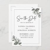 Eucalyptus Calligraphy Minimalist Save the Date Aankondigingskaart (Voorkant / Achterkant)