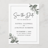 Eucalyptus Calligraphy Minimalist Save the Date Aankondigingskaart (Voorkant)