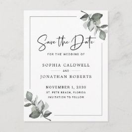 Eucalyptus Calligraphy Minimalist Save the Date Aankondigingskaart