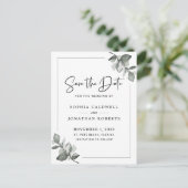 Eucalyptus Calligraphy Minimalist Save the Date Aankondigingskaart (Staand voorkant)