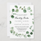 Eucalyptus Calligraphy Nuestra Boda Wedding Kaart (Voorkant)