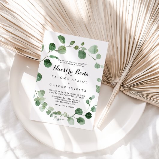 Eucalyptus Calligraphy Nuestra Boda Wedding Kaart