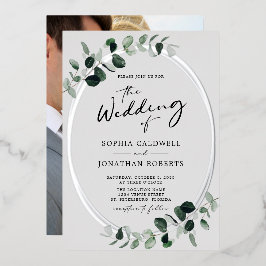 Eucalyptus Calligraphy Photo Weddenver Folie Uitnodiging