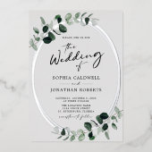 Eucalyptus Calligraphy Photo Weddenver Folie Uitnodiging (Voorkant)