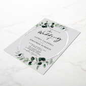 Eucalyptus Calligraphy Photo Weddenver Folie Uitnodiging (Gedraaid)