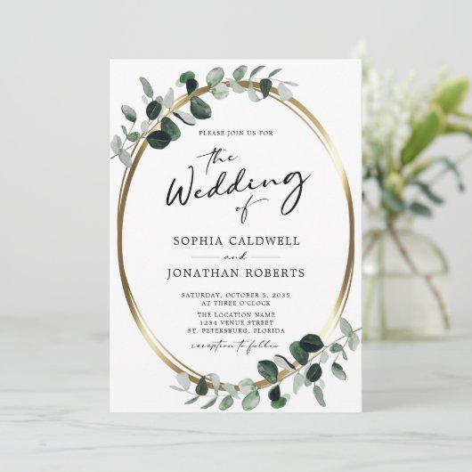 Eucalyptus Calligraphy QR Code RSVP Weddenschap Kaart (Staand voorkant)