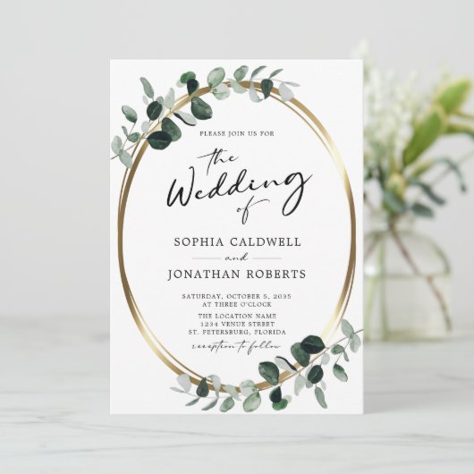 Eucalyptus Calligraphy QR Code RSVP Weddenschap Kaart (Staand voorkant)