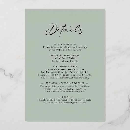 Eucalyptus Calligraphy Sage All-in-One Weddenschap Folie Uitnodiging (Achterkant)