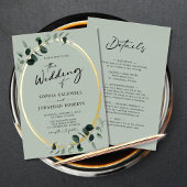 Eucalyptus Calligraphy Sage All-in-One Weddenschap Folie Uitnodiging