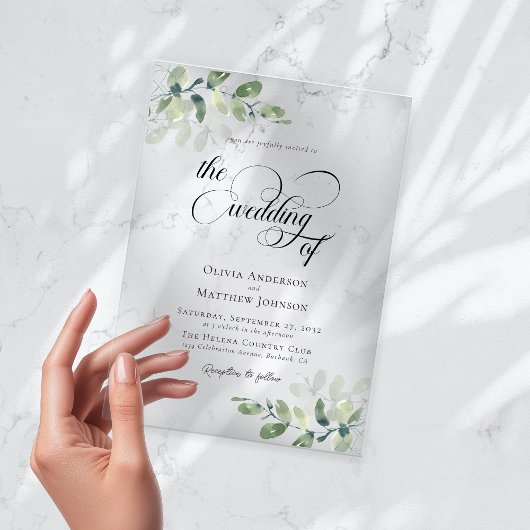 Eucalyptus Calligraphy Script Wedding Acryl Uitnodigingen