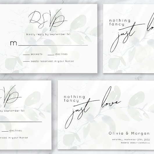 Eucalyptus Calligraphy Script Wedding RSVP Kaartje