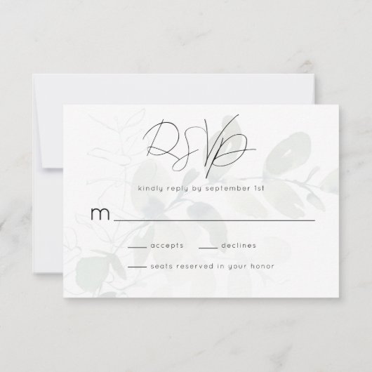 Eucalyptus Calligraphy Script Wedding RSVP Kaartje (Achterkant)