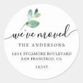 Eucalyptus Calligraphy We’ve Moved New Address Ronde Sticker (Voorkant)