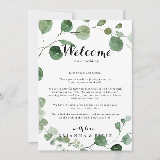 Eucalyptus Calligraphy Weddenschap Welkomstbrief (Voorkant)