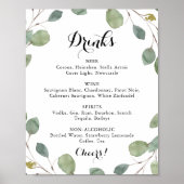 Eucalyptus Calligraphy Wedding Drink Menu Sign Poster (Voorkant)