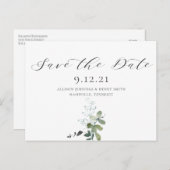 Eucalyptus Calligraphy Wedding Save the Date Aankondigingskaart (Voorkant / Achterkant)