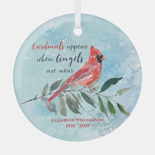 Eucalyptus Cardinals Waterverf kerstgedenkteken Glas Ornament (Voorkant)