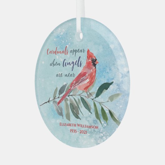 Eucalyptus Cardinals Waterverf kerstgedenkteken Glas Ornament (Voorkant links)