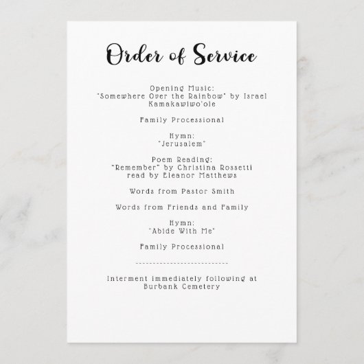 Eucalyptus Celebrating the Life of Funeral Program Programmakaart (Achterkant)